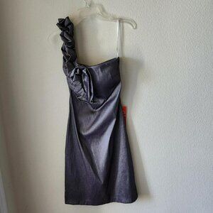 SNAP Y2K Silver Occasion Dress Ruffle One Shoulder Sz S/M NWT wedding parties